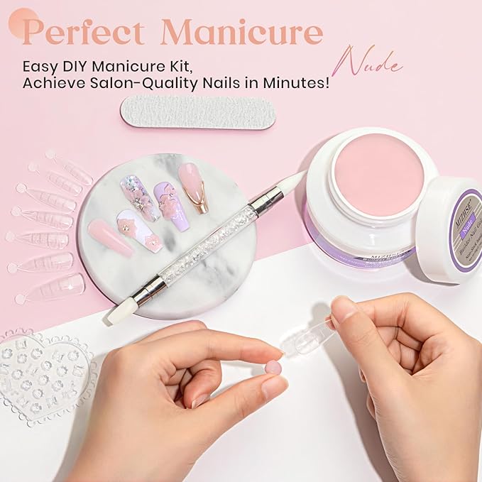MIZHSE Solid Nail Builder Gel, 2.1 oz 60g Nude Builder Gels for Nails Non-Sticky Solid Builder Gel for Extensions Hard Gels with 24pcs Dual Forms and Silicone Pen Nails Art Manicure Set