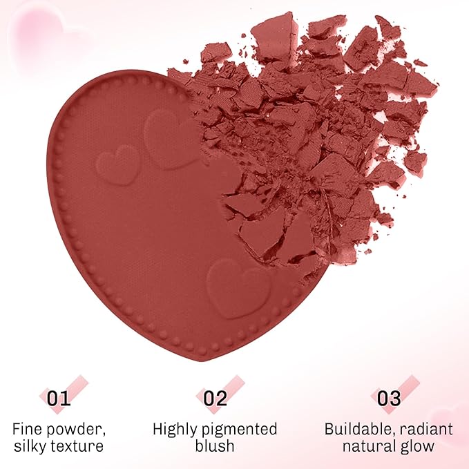 Boobeen Powder Blush Matte Pressed Blush Palette, Highly Pigmented Cream Pink Blusher for Cheeks, Blusher Compact Powder Makeup Lightweight Easily Blends, Single Color Rouge Powder