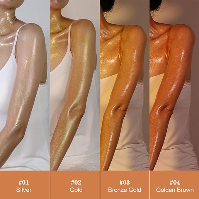 Shimmer Body Oil, Highlighter Makeup Smooth Glitter Glow Liquid Foundation for Face & Body,Liquid Illuminator Body Shimmer Lotion for Women (2# Rose Gold)