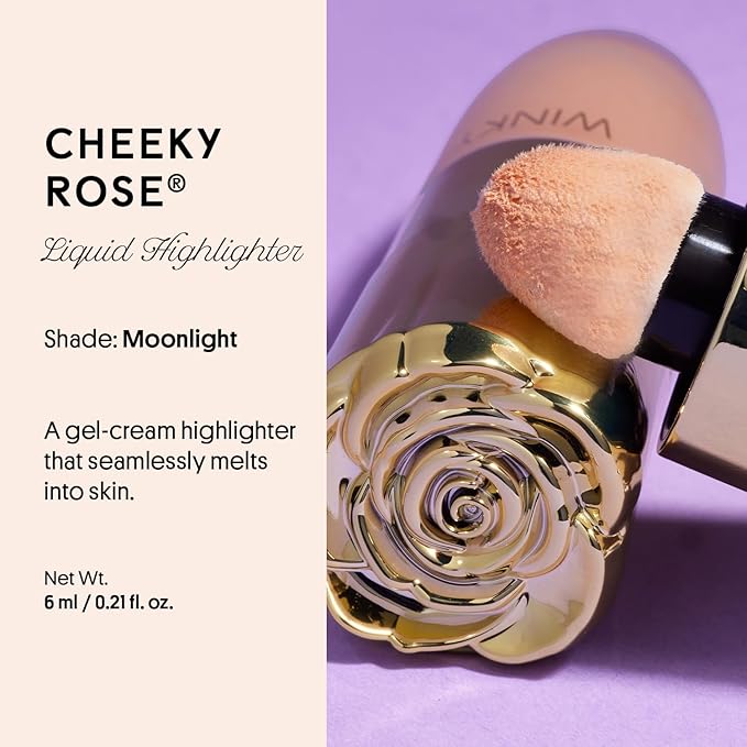 Winky Lux Cheeky Rose Liquid Highlighter, Gel Cream Blush Wand, Blendable & Buildable Pigment, Long Lasting Weightless, Moonlight