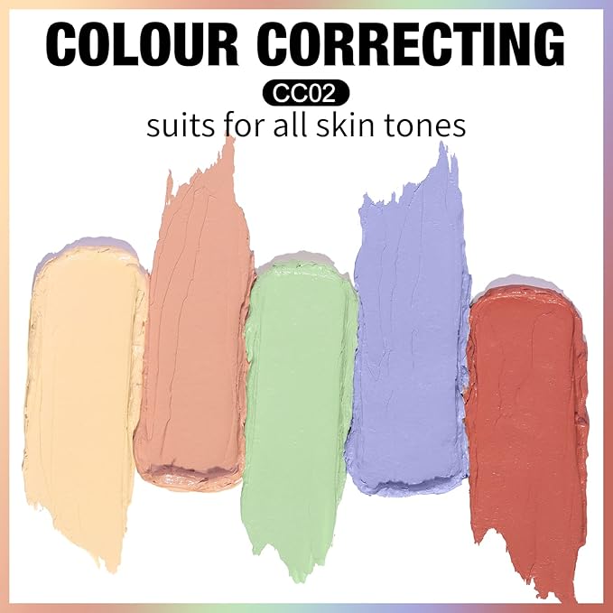 FOCALLURE #GoldenAge 5 in 1 Multi Uses Concealer Palette, 5 Colors Correcting Conceal Palette, Camouflage Contour Palettes for Dark Circles, Face Contouring Highlighter Pallet, CC02 COLOUR CORRECTING
