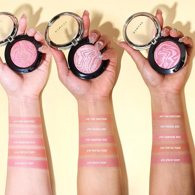 KIMUSE Baked Blush, Lighting Glow Marbleized Blush Powder Blush, Contour & Highlight Face for a Creamy Lightweight Natural Finish