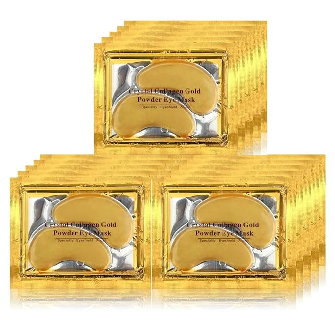 24K Gold Crystal Collagen Under Eye Mask, Anti Aging Hyaluronic Acid Under Eye Patches for Moisturizing & Reducing Dark Circles (15 Pairs)