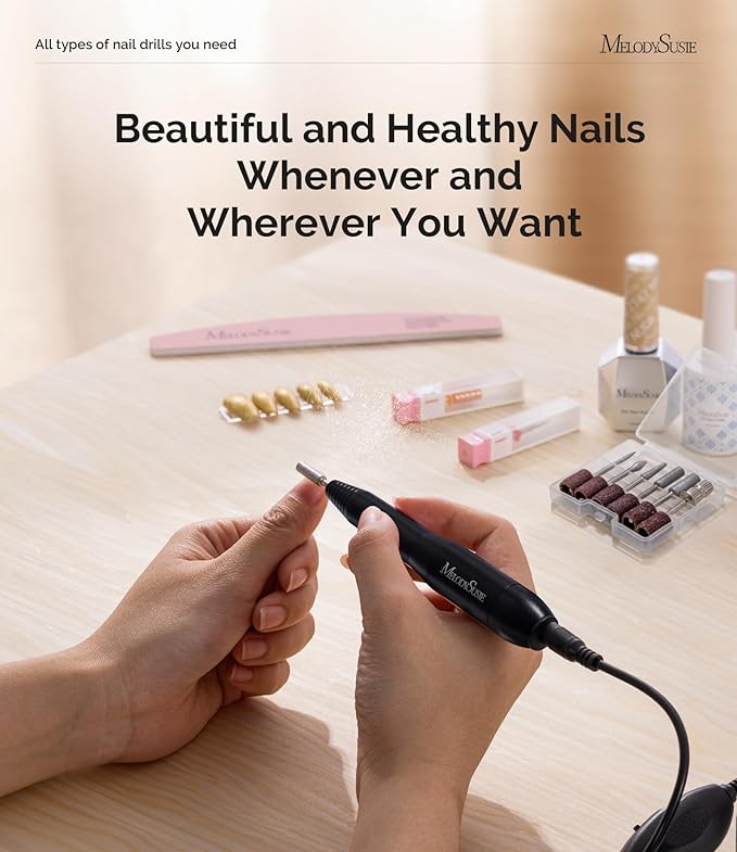 MelodySusie Electric Nail Drill Machine,PC120I Portable Electric Nail File Efile Set for Acrylic Gel Nails, Manicure Pedicure Tool with Nail Drill Bits Sanding Bands Dust Brush, Black