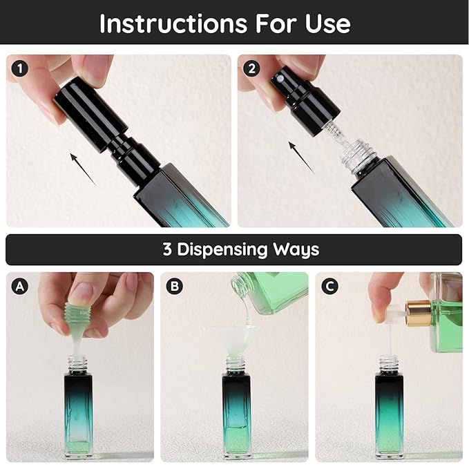 Segbeauty 0.34oz Travel Perfume Bottle Refillable, 5pcs Perfume Glass Spray Bottles, 10ml Mini Travel Atomizer Sprayer, Empty Press Pump Bottles, Cologne Atomizers with Clear Transfer Tool Set