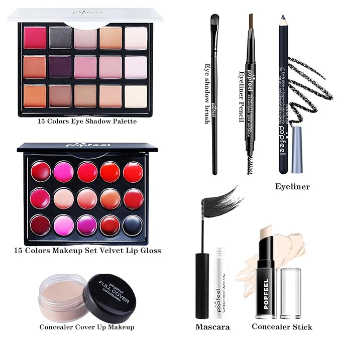 Makeup Kit for Women, All in One Makeup Gift Set for Women and Teen Girl, Full Makeup Kit with Lipgloss Eyeshadow Palette Concealer Stick Mascara Eyeliner Pencil Eye Shadow Brush