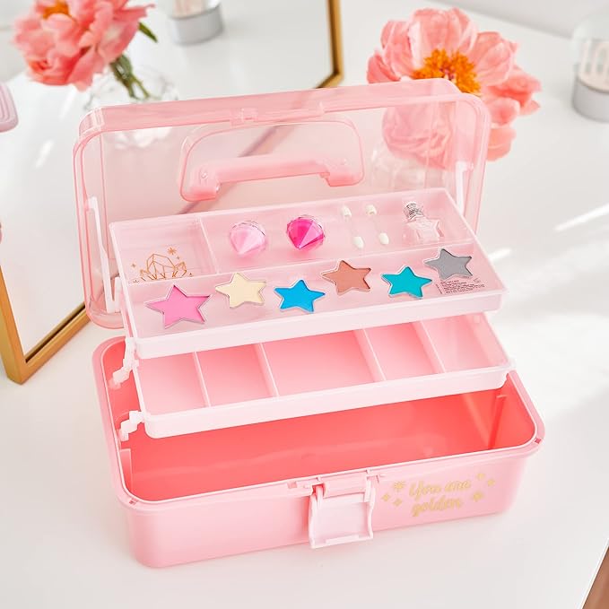 3C4G Pink and Gold Hard Case Makeup Storage Set - Kids Makeup Kit for Girls and Teens - Includes Storage Case, 5 Eyeshadows, 1 Blush, 2 Lip Glosses & 1 Nail Polish - Ages 8+ by Make It Real