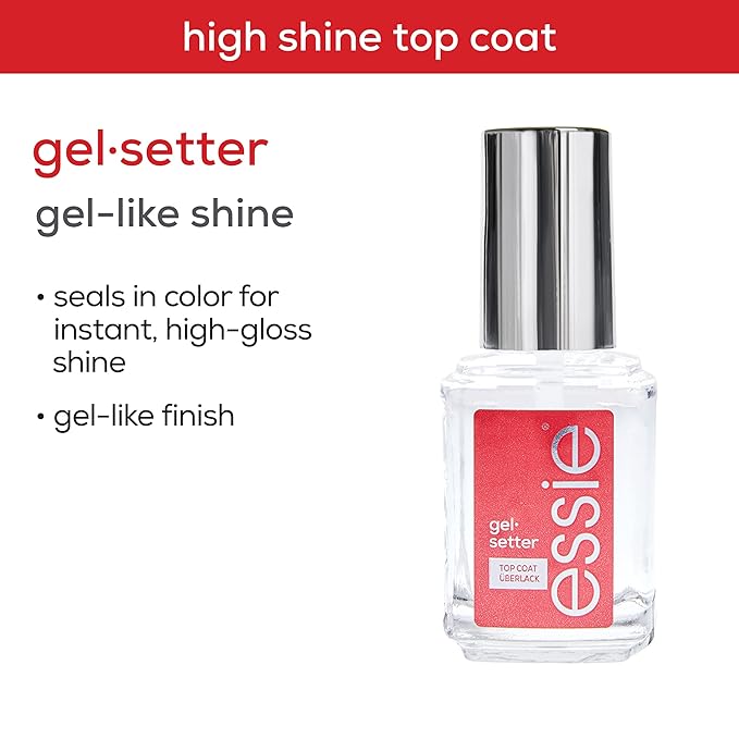 essie Nail Care, 8-Free Vegan, Gel Setter Top Coat, gel-like finish nail polish, 0.46 fl oz
