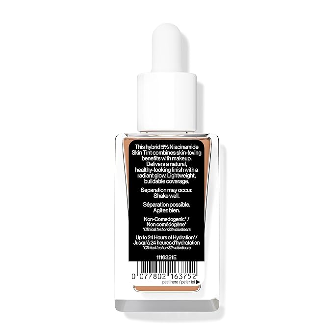 wet n wild Bare Focus Skin Tint, 5% Niacinamide Enriched, Buildable Sheer Lightweight Coverage, Natural Radiant Finish, Hyaluronic & Vitamin Hydration Boost, Cruelty-Free & Vegan - Amber Beige