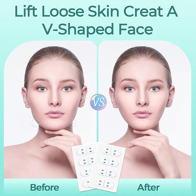 Face Lift Tape Invisible, 100 PCS Face Neck Tape Lifting Invisible Under Makeup, Instant Neck Tape for Loose Sagging Skin, V-Shaped Facelift Strips for Double Chin, Brows, Eyes, Jowls, Wrinkles