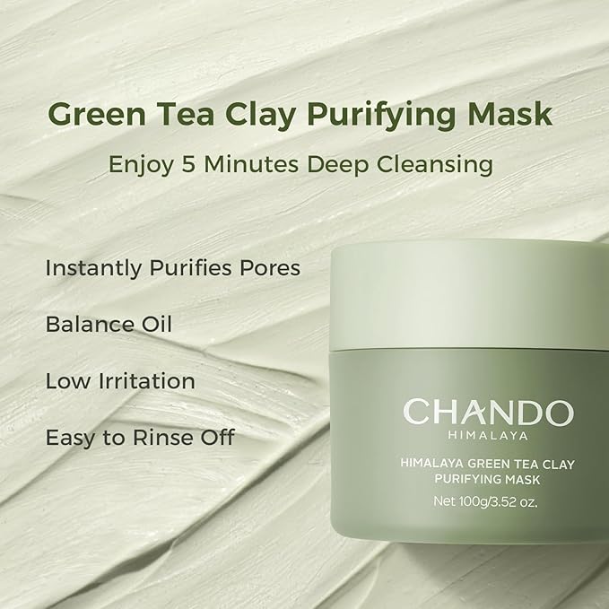 Purifying Green Tea Mask, Natural Facial Clay Mask Deep Pore Cleansing with Green Tea Extract and Portulaca Extract, for Clogged Pores, Detoxifies & Balance Oil, 3.52 fl.oz