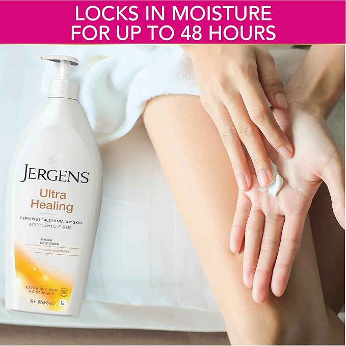 Jergens Ultra Healing Dry Skin Lotion, Hand and Body Moisturizer for Quick Absorption into Extra Dry Skin with Hydralucence Blend, Vitamins C, E and B5, White, 32oz