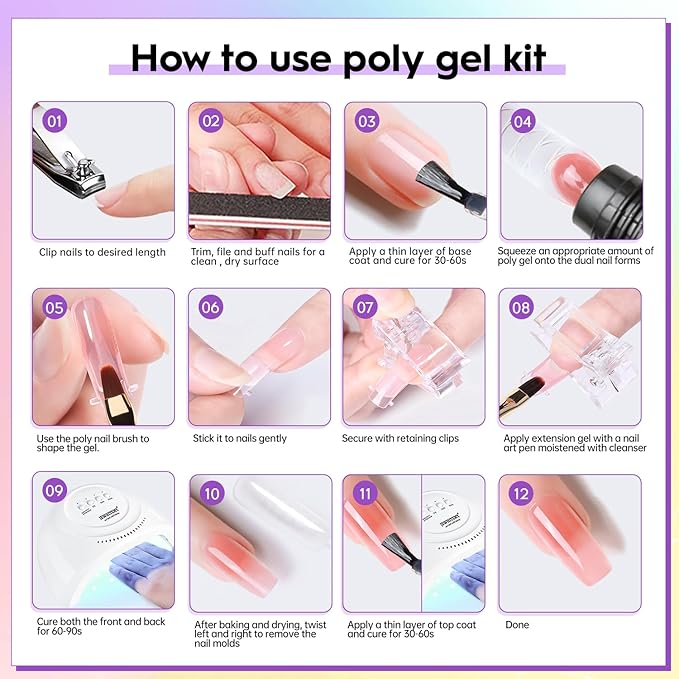 JEWHITENY 14 Colors Poly Gel Nail Kit 27 Colors Gel Nail Polish Kit With U V Light All In One Nail Art Starter Kit Suitable For All Seasons