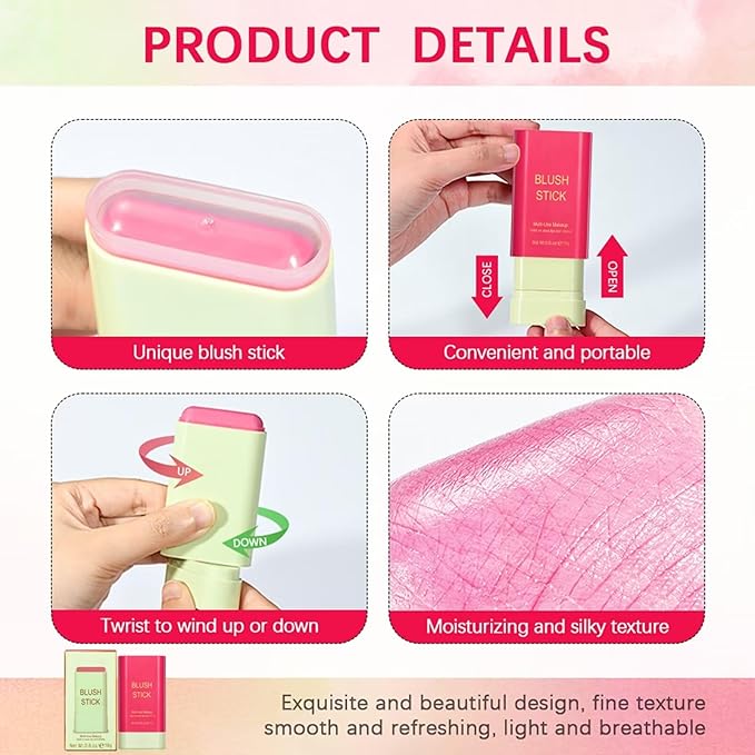 Multi-Use Makeup Blush Stick,Beauty Solid Moisturizer Stick,Waterproof Natural Nude Makeup,Tinted Solid Moisturizer Stick for Eyes Lips Cheek(3#coral orange)