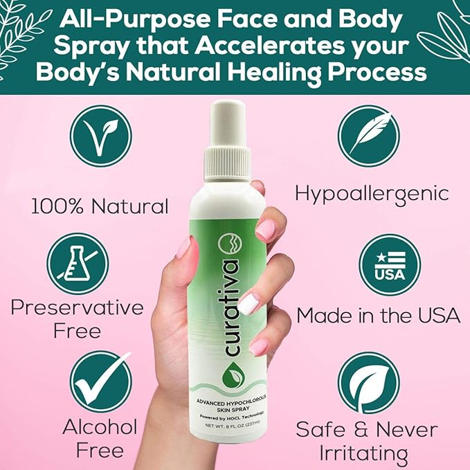 Curativa Bay - .02% Hypochlorous Skin Spray for Clear Skin - New Bundle - 8 Oz Mist Plus 16 Oz Refill (24 Oz)