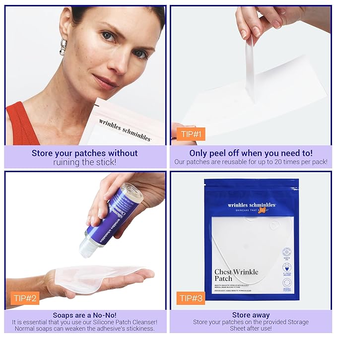 Wrinkles Schminkles Chest Wrinkle Patch & Cleanser Starter Pack - Set of Reusable Chest Silicone Wrinkle Patch + Patch Cleanser (2 oz) Maximise Uses - Smooth & Prevent Chest & Décolletage Wrinkles