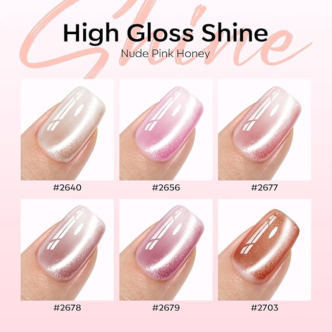 modelones Cat Eye Gel Nail Polish, 6 Colors Nude Gel Polish Pink Glitter Brown with Magnet Sparkle Galaxy Series Nail Polish Kit Soak Off Led Nail Art Manicure Salon DIY Gifts