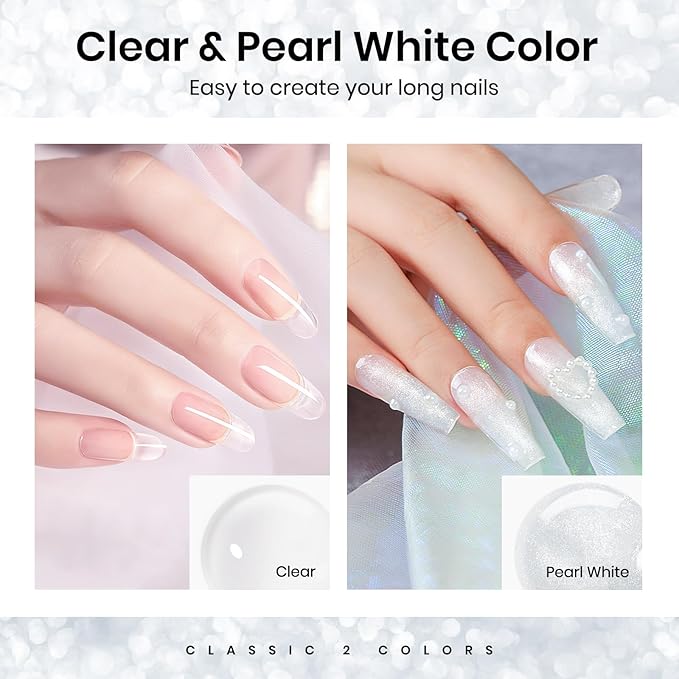 MIZHSE Solid Builder Gel for Nails Kit: 2PCS 30g 3D Pearl White & Clear Hard Gel for Nailswith Nail Forms 3D Silicone Mold Soak off U V LED Builder Gels for Extension Home Manicure