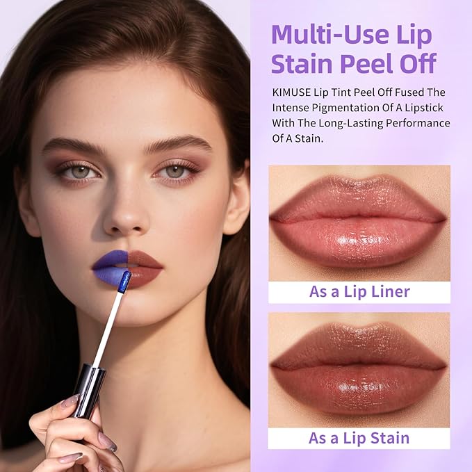 KIMUSE Lip Stain Masque: Peel Off Lip Stain Long Lasting Waterproof 12HR Transfer Proof & Hydrating Tint, Instant Lip Color With Natural Matte Effects, Vegan & Easy To Use