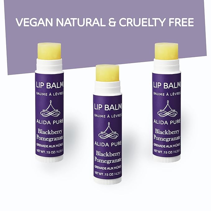 Blackberry Pomegranate Lip Balm Collection, Vegan Lip Balm Set, Beeswax Free, with Avocado Oil, Organic Jojoba Oil, and Vitamin E, Natural Moisturizer for Dry, Chapped Lips, 3 Tube Set