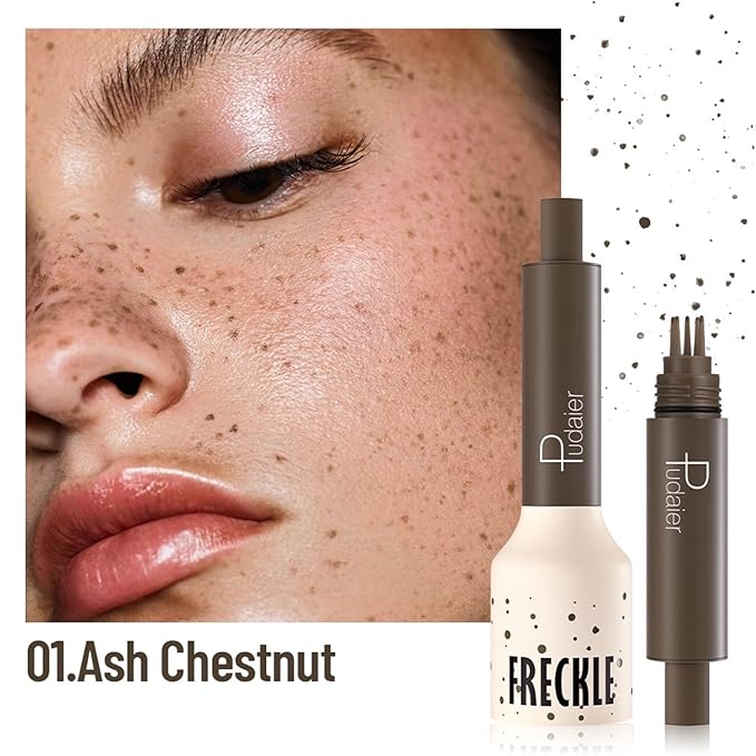 Freckle Stamp,Faux Freckle Stamp,Quick Dry Fake Freckles Pen,Waterproof Long Lasting Natural Vivid Faux Freckles Pen,Get Sun-Kissed Stars Makeup in One Press,5-Dot Design,01.Ash Chestnut.