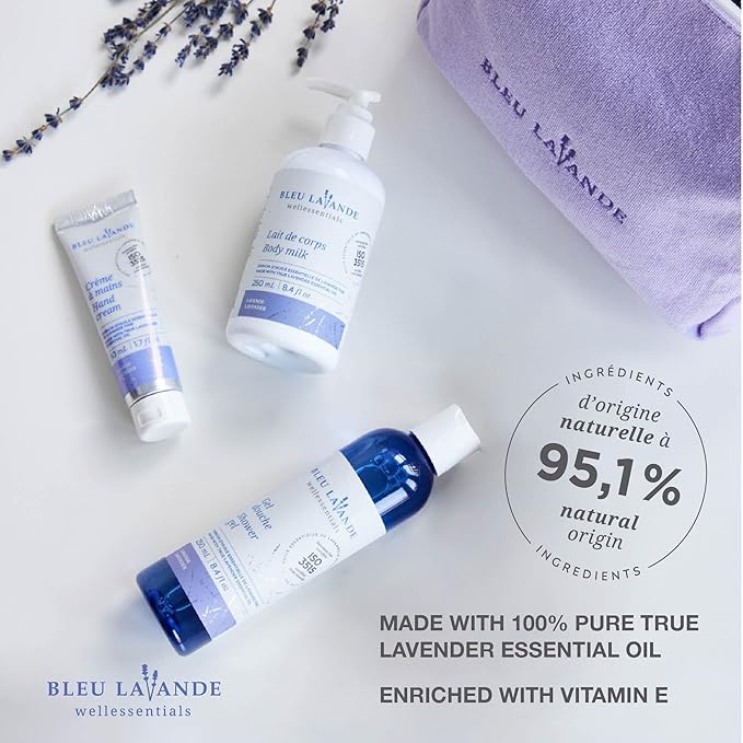 Bleu Lavande - Morning Well-being Routine Aromatherapy Set – Lavender Shower Gel, Body Milk and Hand Cream - Enriched with Premium & Pure Lavender Essential Oil - Soothing Natural Lavender Products