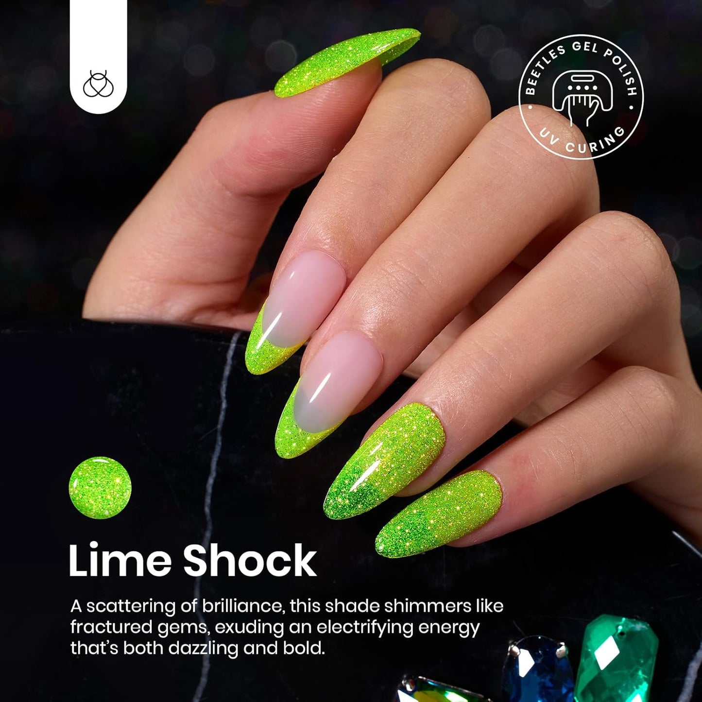 beetles Gel Polish Green Glitter Gel Nail Polish 15ml Reflective Nail Art Manicure Salon DIY at Home Gifts for Women Lime Shock
