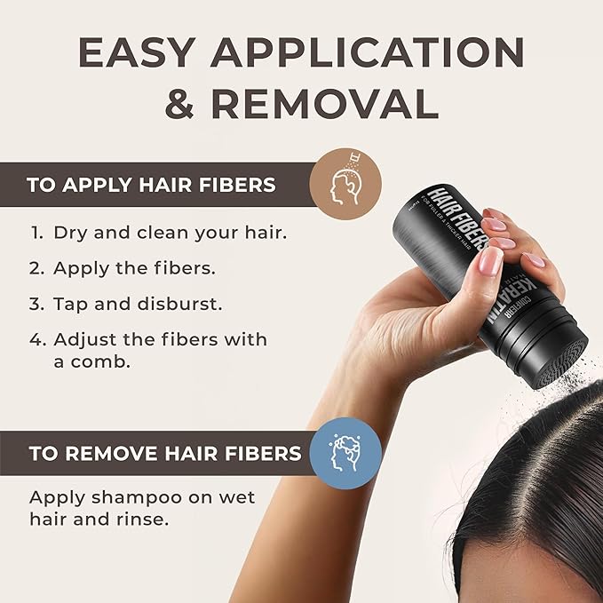 Keratin Hair Fibers for Men & Women - Fill In Fine or Thinning Hair, Instantly Thicker, Fuller Looking Hair (Black 30g)