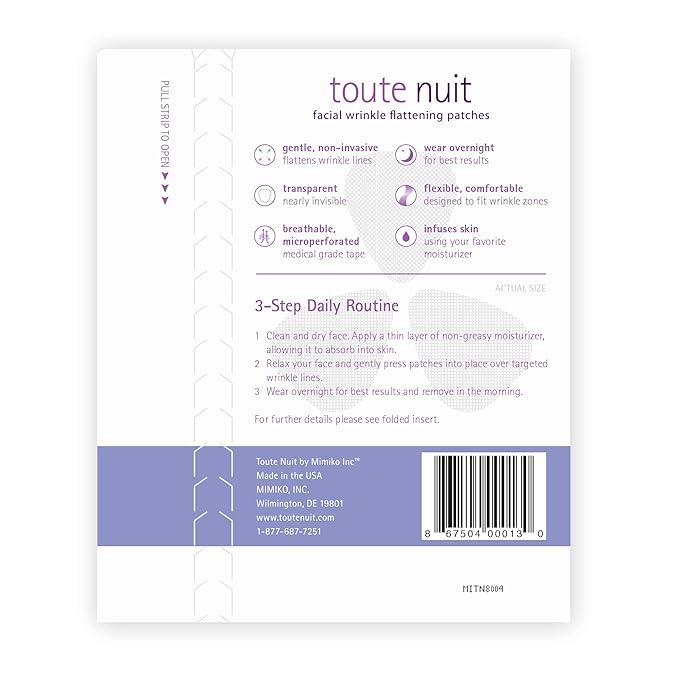 Toute Nuit Wrinkle Patches – Triangle – Face Tape for Forehead, Eyes & Lips – Hypoallergenic Anti Wrinkle Patches – 45 Count, Made in USA