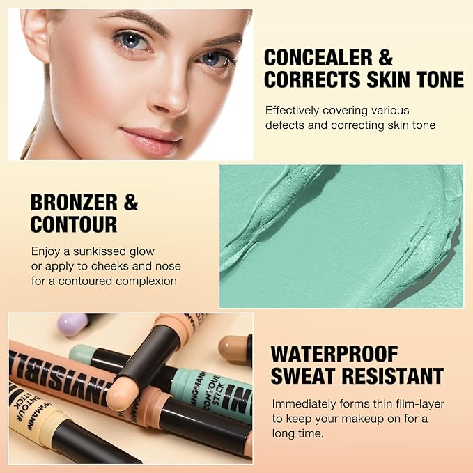 LANGMANNI Multi-Use Face Contour Stick,Highlighter & Concealer Stick, Combo Use For Correcting Color Balancing (#03+#04 Lavender+Dark Peach)