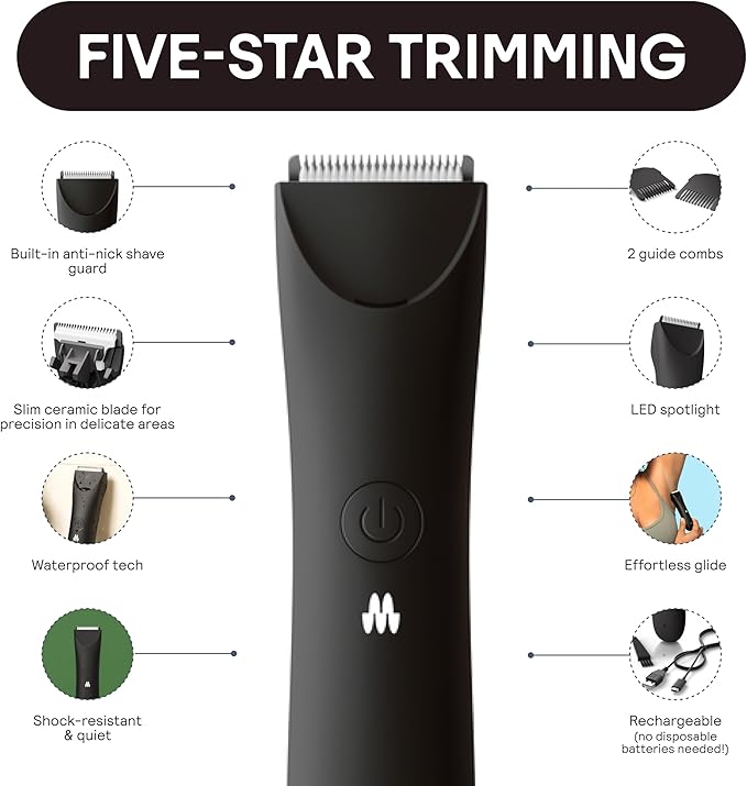 MERIDIAN Slimmer Trimmer – Electric Razor for Women, Bikini Line & Pubic Hair Trimmer, Rechargeable & Waterproof, Painless, Flawless Shave for Sensitive Skin, Gentle, Quiet & Travel-Friendly, Onyx