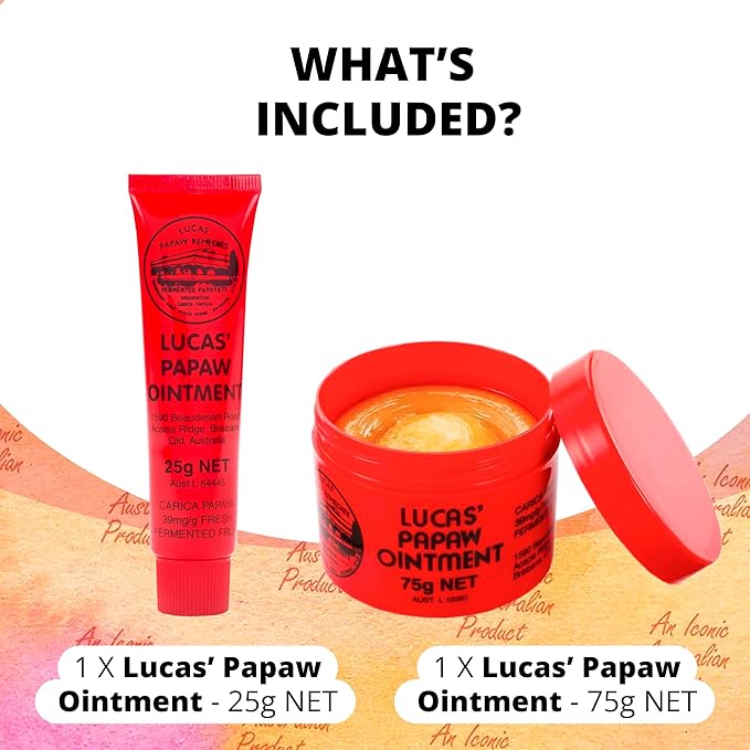Lucas Pawpaw Lip Ointment, Lucas Pawpaw Cream, Lucas Pawpaw Ointment for Lips & Dry Skin - Unique All Skin Types, All Gender- Any Season Gift Pack with 75g and 15gr Pawpaw Balm