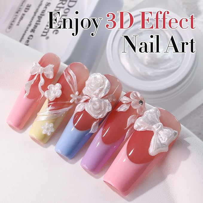 Double Rhythm 3D Nail Gel Pearl Solid Sculpting Gel for Nail Art Non-Sticky Hard Gel for Building Carving Molding Nail Extension Soak Off UV/LED Nail Art Salon Home DIY 0.5 Oz (Silver-Silk 01)