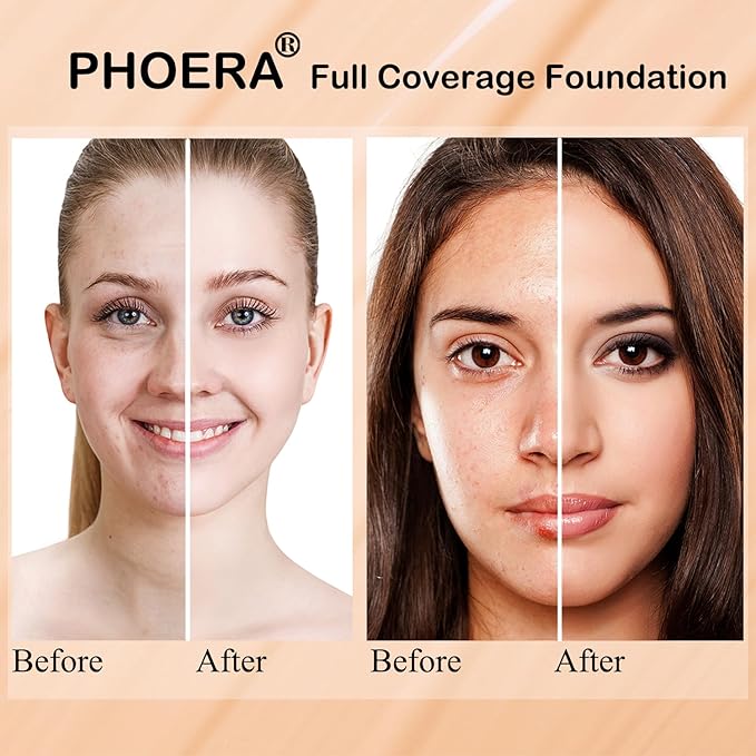 PHOERA Foundation,6 Pcs Matte Liquid Lipstick Makeup Set, Matte liquid Long-Lasting Wear,PHOERA Makeup Foundation Full Coverage(105- Sand)