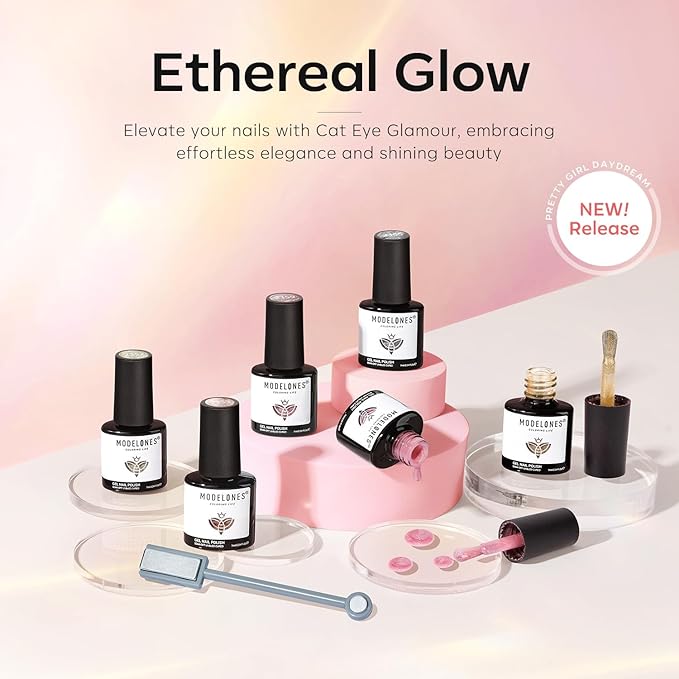 Modelones Cat Eye Gel Nail Polish Set, Holographic Glitter 6 Colors with Magnet, Sparkle Galaxy Series Nude Pink Gel Polish, Soak Off Led Gel Polish Kit, Nail Art, Salon DIY Gifts