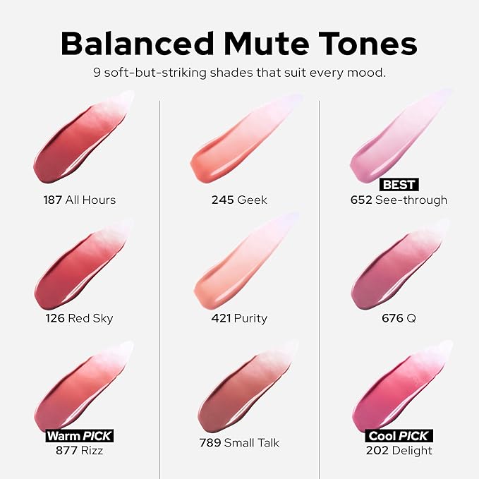 Unseen Ballon Tint, 6 Colors Set for All Skin Types. Buildable Color, Long Lasting Glossy Lip Stains, Lightweight Lip Gloss Make up (RIZZ, 1 Oz)