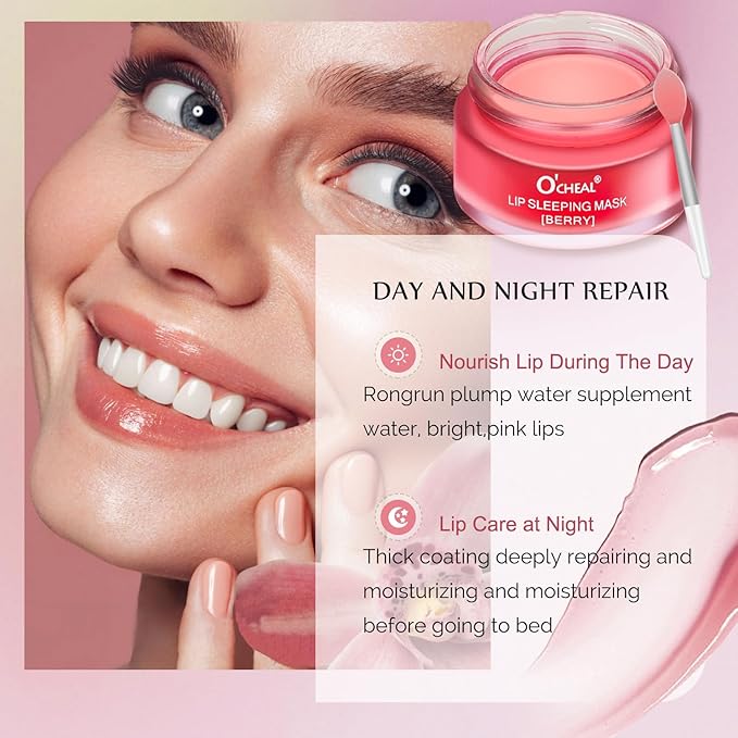 Lip Sleeping Mask Overnight Moisturizer Balm, Berry Lip Mask, Day and Night Repair Lip Balm for Improves Dryness Cracked, Moisturize and Nourish Lip Scrubs Exfoliate Reduce Lip Lines (Berry)