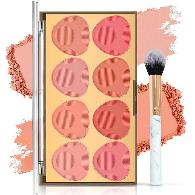 DAGEDA 8 Colors Blush Palette Makeup, Natural Face Blush for Cheeks, Smooth Powder Blush Palette with Brush,Facial Makeup Blushes Set