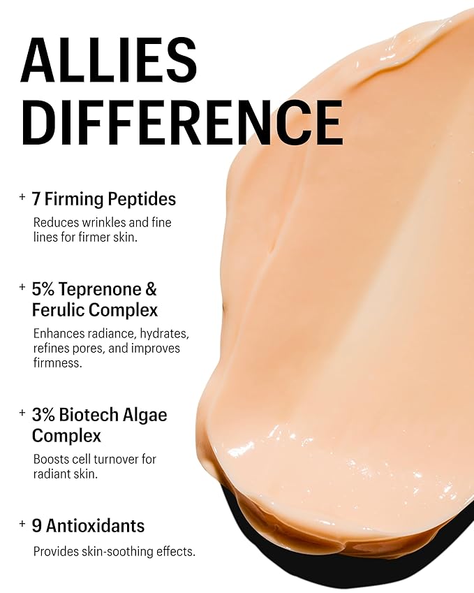 Allies of Skin Peptides & Antioxidants Advanced Firming Daily Treatment with 13 Brighteners, 9 Antioxidants, 7 Firming Peptides, 5% Teprenone & Ferulic Complex and 3% Biotech Algae Complex 48ml/1.6oz