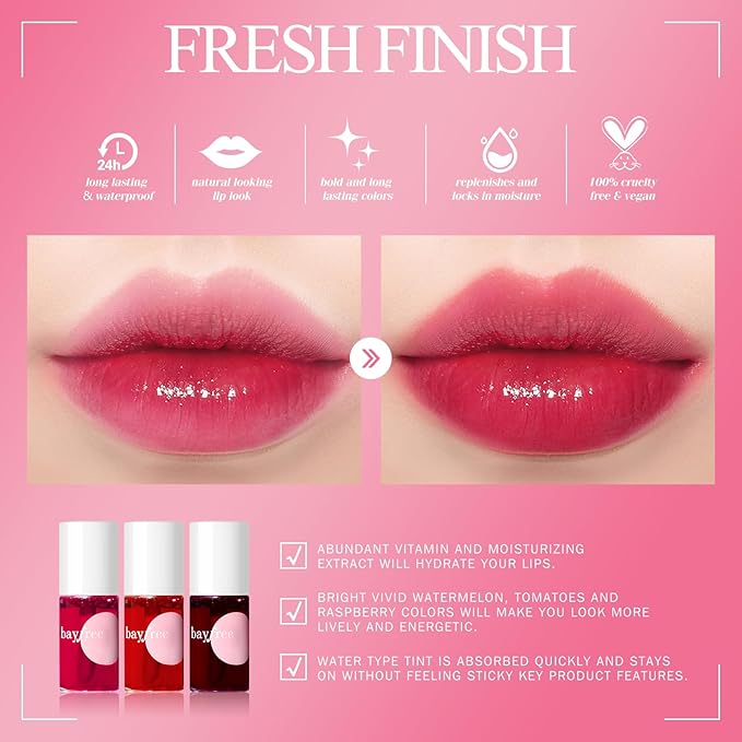 Lip Tint Stain Set, Korean Water Tint Lightweight Non-sticky, Waterproof Long Lasting Liquid Blush & Lip Stain, Transfer-Proof, Matte Finish Lip Color Makeup (fruit platter)