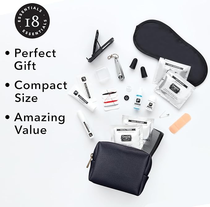Pinch Provisions Travel Kit, includes 18 Must-Have Emergency Essential Items for Travelling, Ideal Road Trip or Airport Gift for Friends, Family & Peers, Portable Pouch