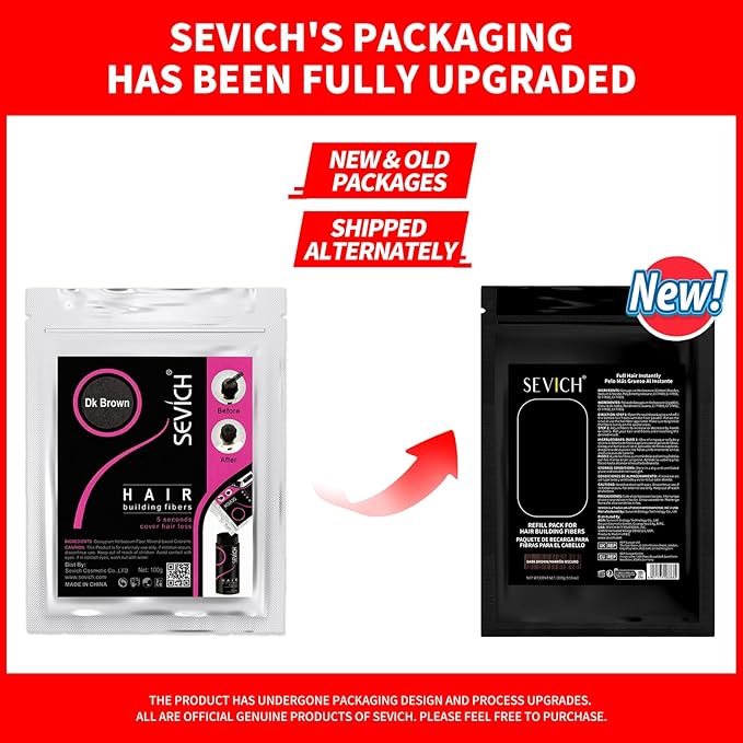 SEVICH Hair Fibers Refill 100g - Compatible with Most Brand Bottles | Hair Building Fibers for Thinning Hair | Instant Thickening Powder for Men & Women | 5-Second Natural Coverage,Dark Brown