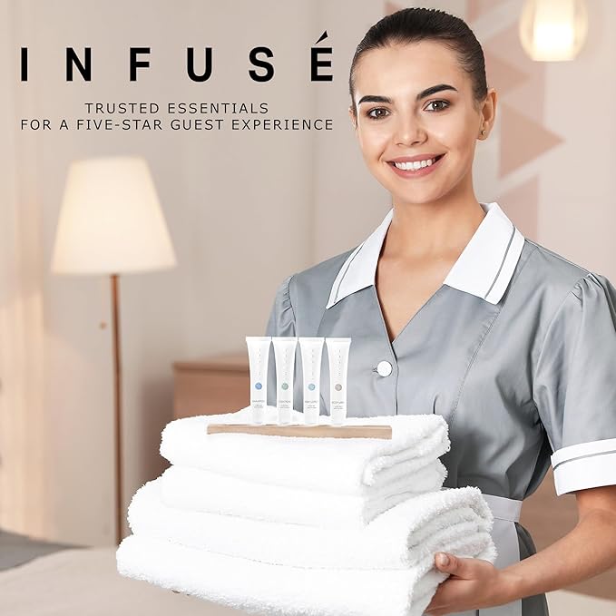 Infuse White Tea & Coconut Hotel Toiletries Bulk Set | 1-Shoppe Amenities Kit | 1oz Shampoo & Conditioner, Body Wash, Lotion | Travel Size | 80 Pieces