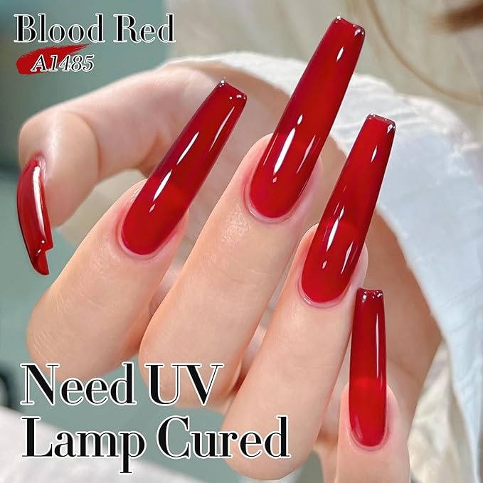 Double Rhythm 0.50 OZ Translucent Gel Polish Same Color Same Bottle Sheer Pastel Neutral Natural Milky 15 ML Jelly UV Nail Art DIY at Home (Burgundy Red-A1485)