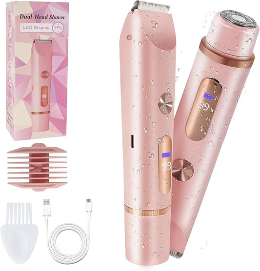 Bikini Trimmer for Women Electric Razors for Women Women's Electric Razor 2 in 1 Shaver Pubic Hair Trimmer Ipx7 Waterproof Wet Dry Use Bikini Shaver for Ladies Pubic, Legs, Face, Underarms (Pink)