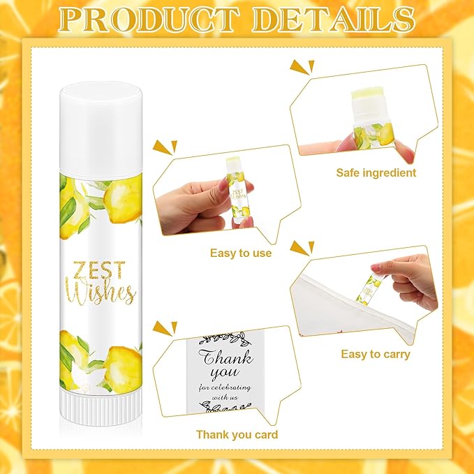 Fumete 50 Pack Lemon Baby Shower Party Gifts Favors Bulk Lip Balms for Guests Boys Girls Neutral Gender Reveal Favors for Baby Shower Prizes Souvenirs Bags Stuffer Classroom Prizes