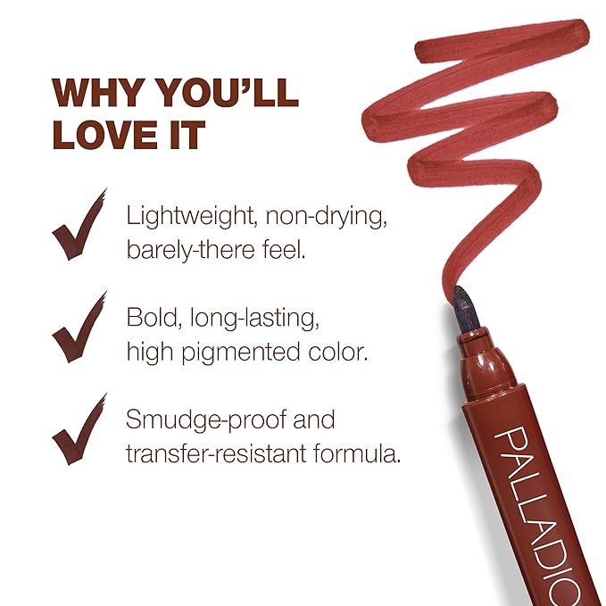 Palladio Lip Stain, Hydrating and Waterproof Formula, Matte Color Look, Longlasting All Day Wear Lip Color, Smudge Proof Natural Finish, Precise Chisel Tip Marker, Nude