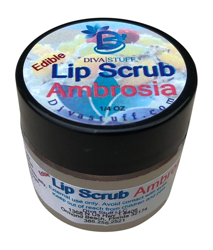 Diva Stuff Ultra Hydrating Lip Scrub for Soft Lips, Gentle Exfoliation, Moisturizer & Conditioner, Ambrosia with Coconut – ¼ oz (Made in the USA)