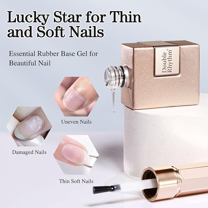 Double Rhythm 0.5Oz Nail Strengthener Rubber Gel Nail Polish 15ml Clear Builder in a Bottle Nail Thickening Extension Hard Structure Gel Glue (Clear 8 in 1-1)