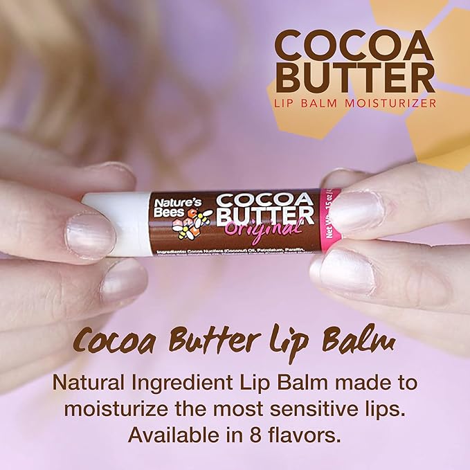 Nature's Bees - Cocoa Butter Lip Balm Moisturizer - Original 96 Pack, 4 Flavors - Original, Shea Butter, Mango Butter, Olive Oil - Made w/Coconut Oil, Beeswax, Vitamin E, Aloe - 0.15oz (4.2g)